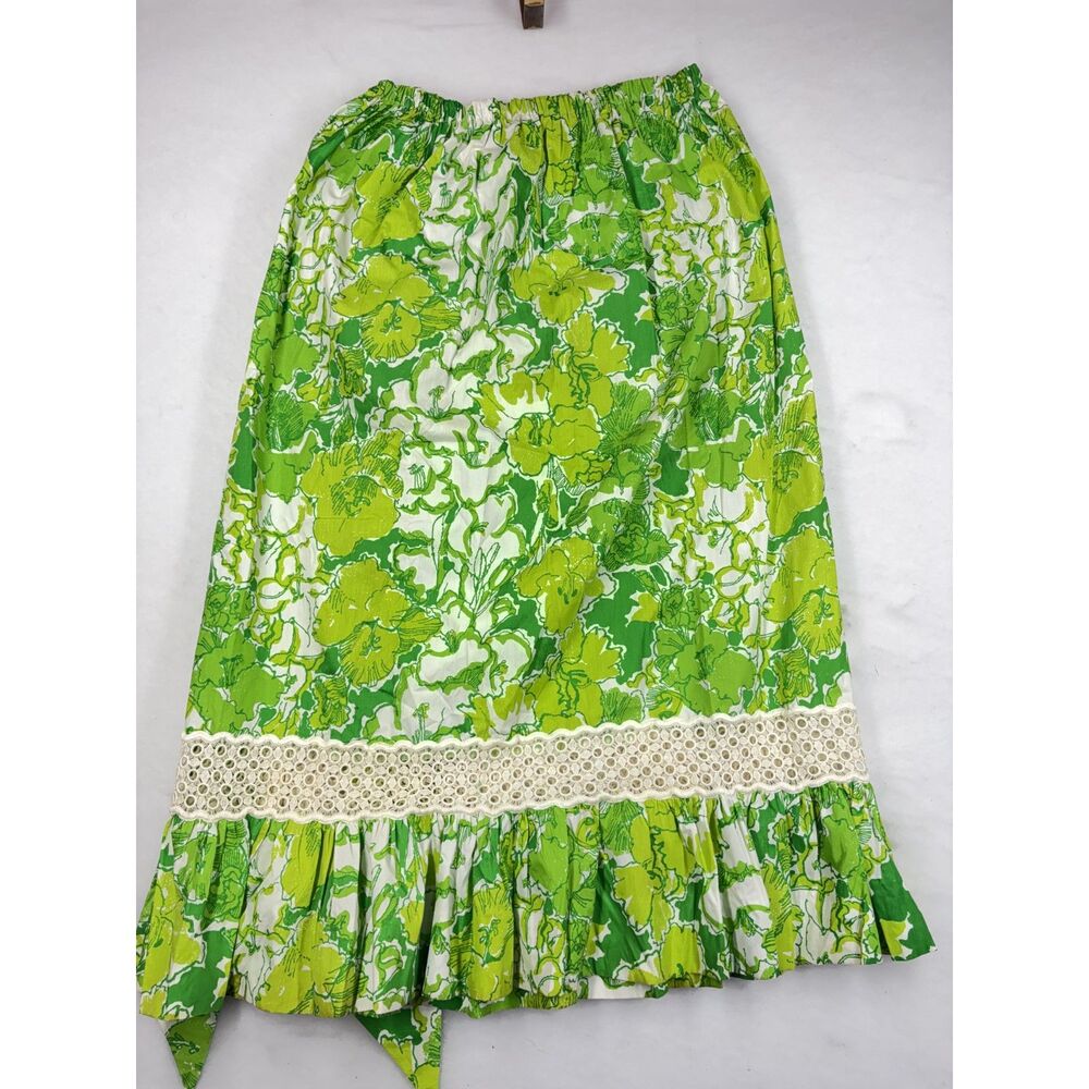 "The Lilly" 1970s Lilly Pulitzer size 16/XXL lime green vintage skirt with sash